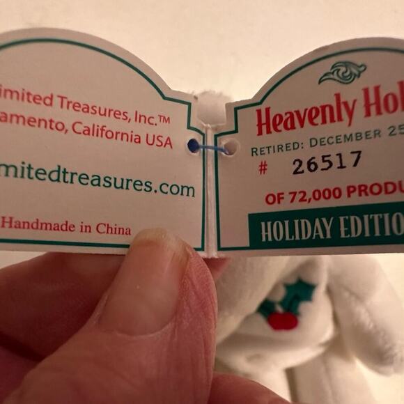 Limited Treasures Heavenly Holly White Plush Bear with Santa Hat. Retired - Picture 6 of 8